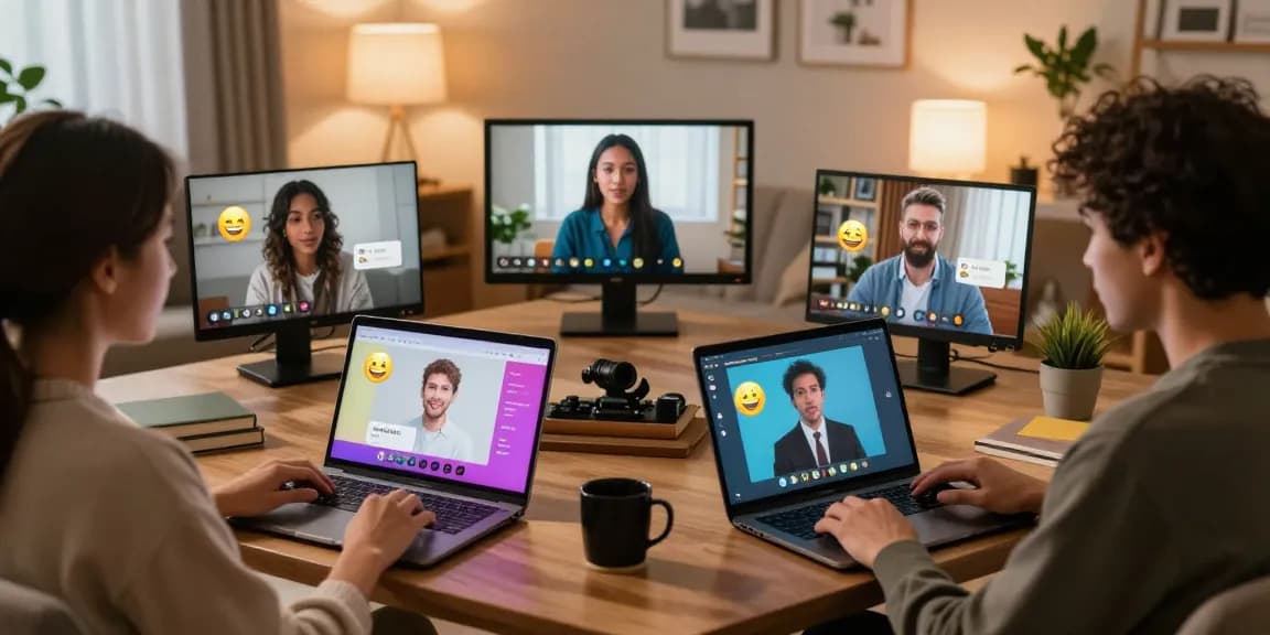 Dynamic nsfw chat scene with diverse individuals engaging in online conversation, showcasing interactive avatars and creative expressions in a cozy setting.