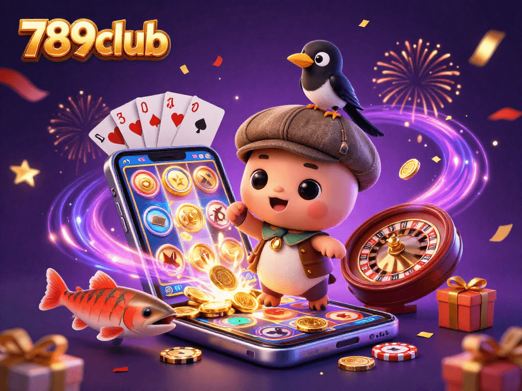 Experience the thrill of gaming at 789club with cartoon characters celebrating casino wins.