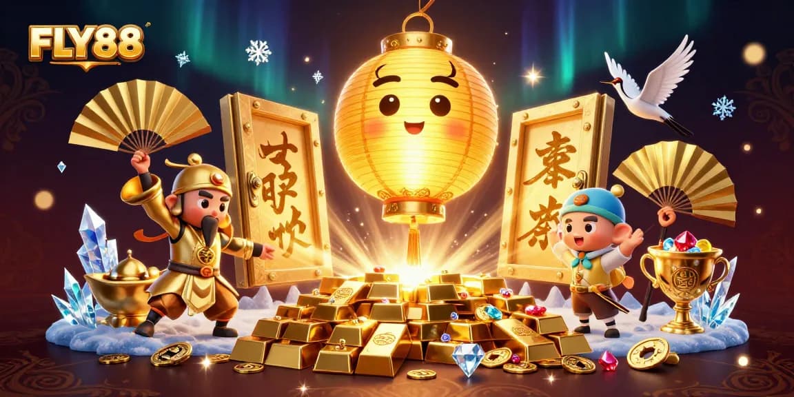 Spin the reels at FLY88's casino, where luck meets vibrant winning symbols in a colorful 3D scene.