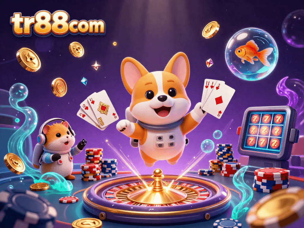 Join the adventure at tr88 com with a floating corgi astronaut in a vibrant space casino!