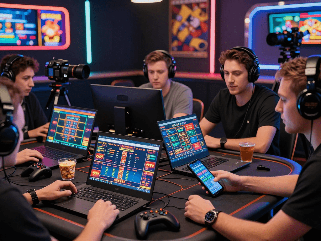 먹튀폴리스와 함께하는 친구들의 온라인 도박 장면, 생동감 넘치는 gaming 경험.