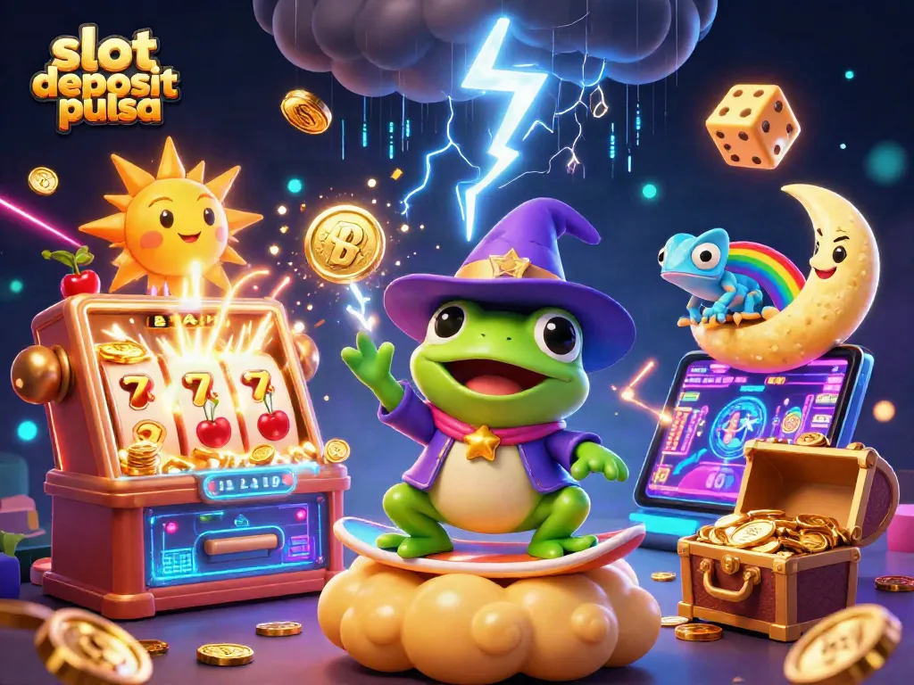 Win big with slot deposit pulsa at this exciting 3D casino scene featuring vibrant characters and game elements.