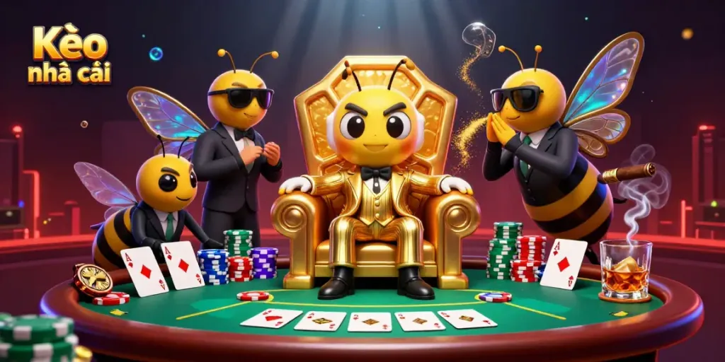 Engaging users with Kèo nhà cái while a bumblebee mob boss leads a high-stakes poker scene.
