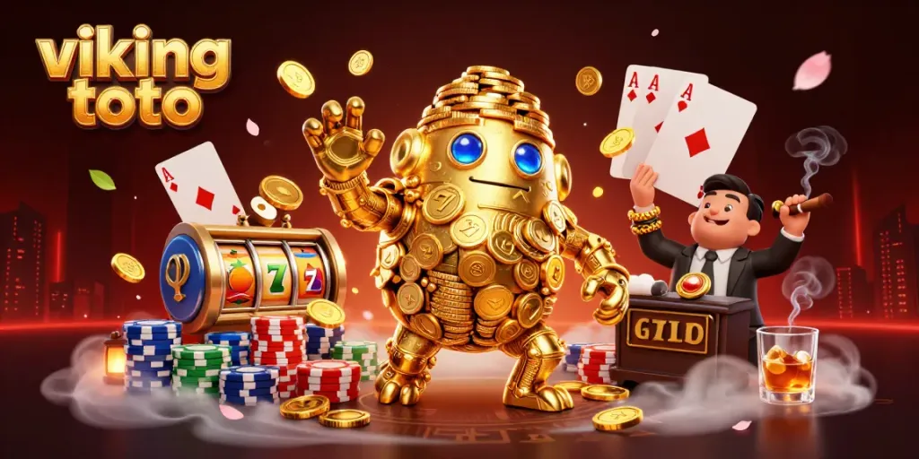 Experience thrilling gameplay with viking toto, featuring a dynamic golden golem in a vibrant casino scene.