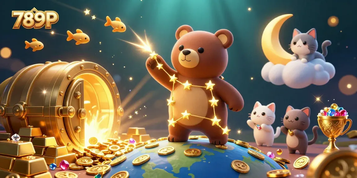 Join the adventure at 789P as the constellation bear scoops coins from Earth in an enchanting casino scene.