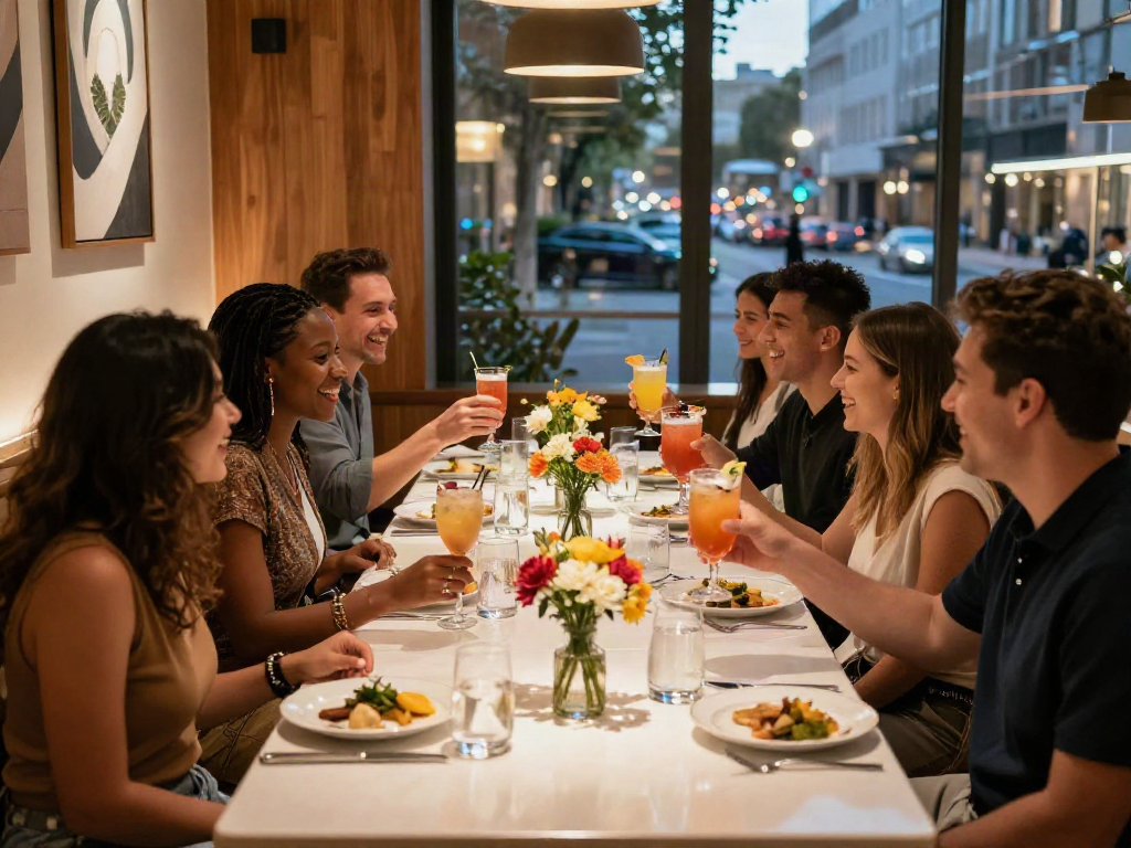 bedfordsocialclub.com social dining experience with friends enjoying craft cocktails in an elegant restaurant setting.