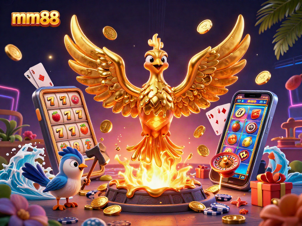 Spin the lucky reels at mm88 as molten gold coins rain down from a golden phoenix!