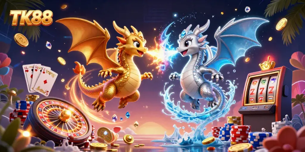 Experience the thrills of TK88 casino gaming with dynamic dragons, coins, and excitement!