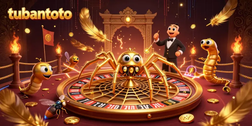 Experience thrilling bets with tubantoto's immersive roulette wheel scene featuring unique characters.