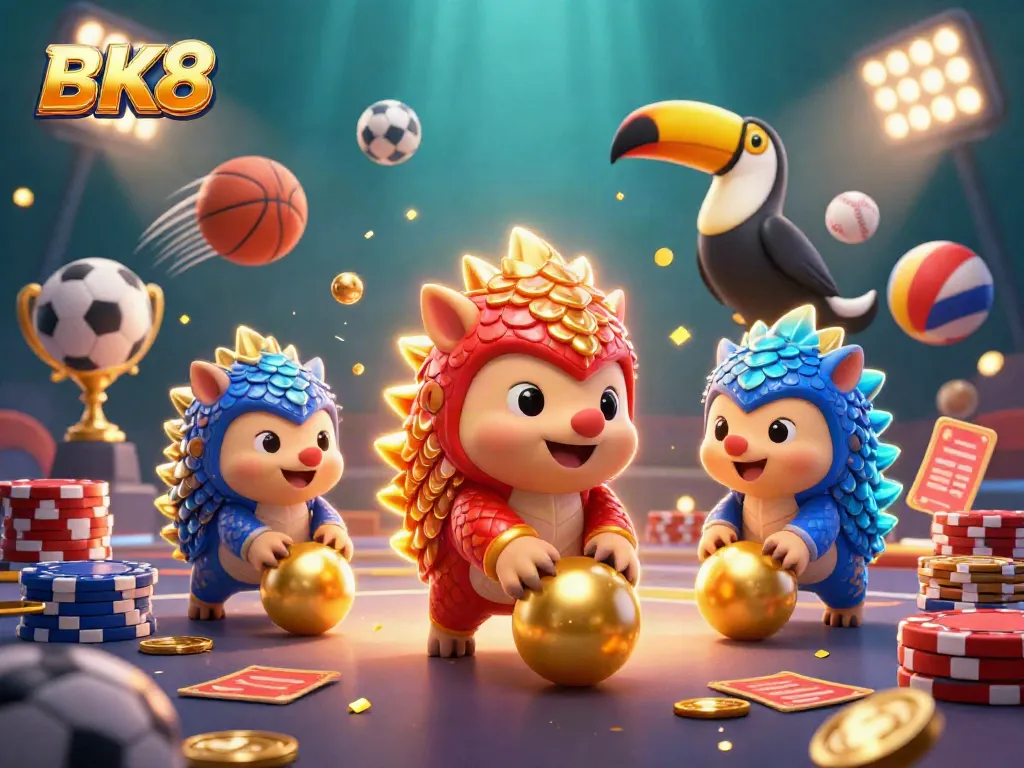 Experience the vibrant energy of BK8 with rival pangolins rolling in a dynamic casino setting.