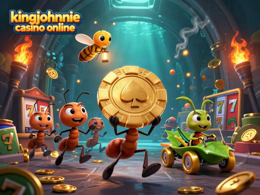Engage with kingjohnnie casino online in an adventurous heist scene filled with golden chips and dynamic elements.