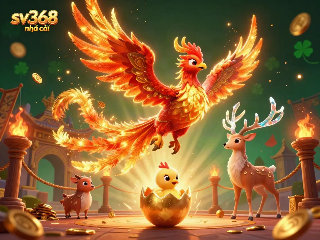 Experience sv368 nhà cái with an enchanting phoenix scene showcasing vibrant casino elements.