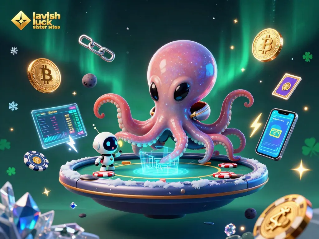 Engage with lavish luck sister sites, featuring vibrant gaming elements and an alien octopus at the poker table.
