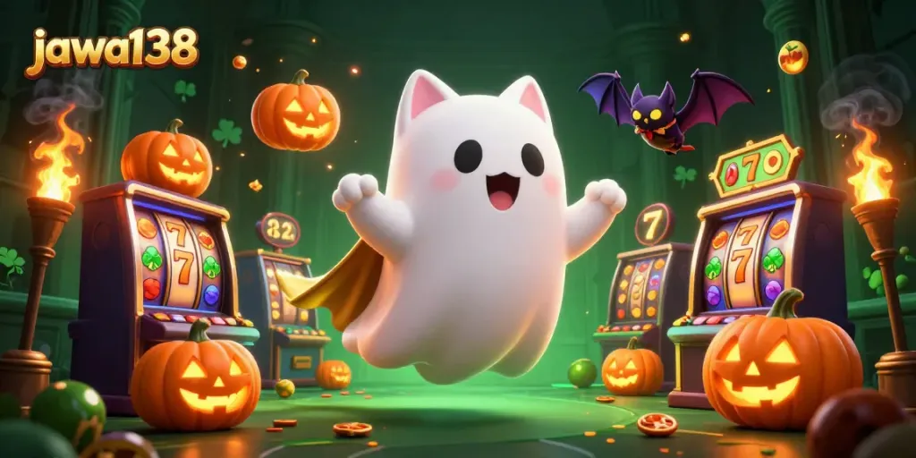 Experience the thrilling excitement of jawa138 casino gaming with a captivating ghost cat scene.