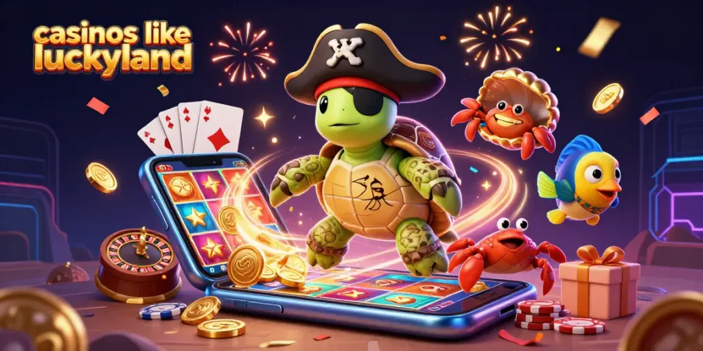 Engaging scene of casinos like luckyland with vibrant characters and dynamic gaming elements