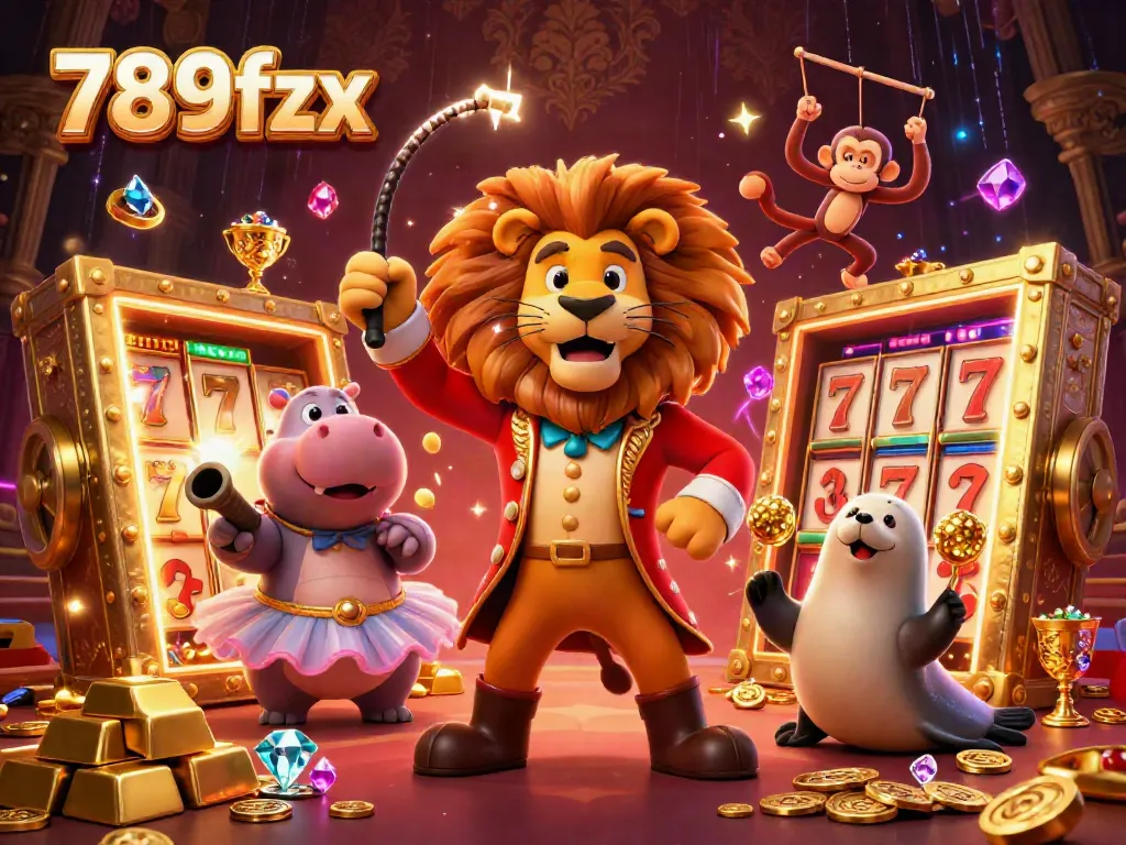 Engage in thrilling gameplay at 789fzx with a vibrant circus-themed casino scene showcasing dynamic characters and rich rewards.