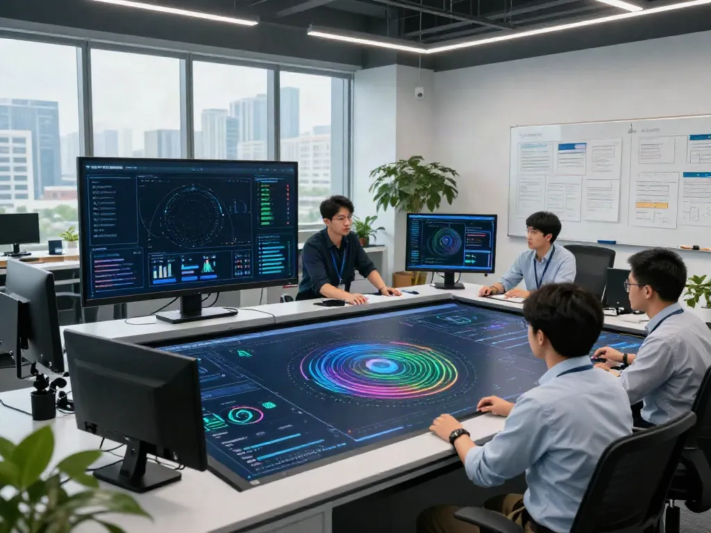 Engineers exploring what are AI tokens in a high-tech AI infrastructure control room.