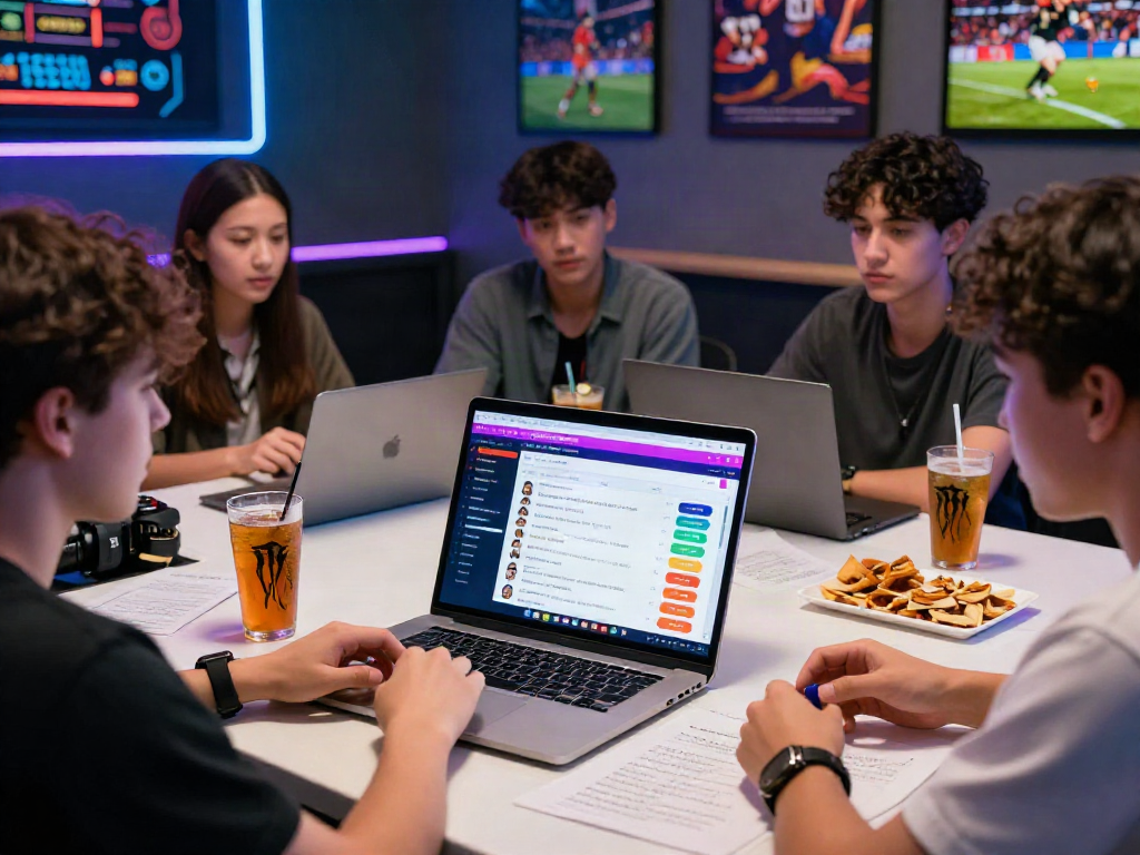 Engaging online gambling community discussing 먹튀검증 safety, surrounded by vibrant visuals and tech.