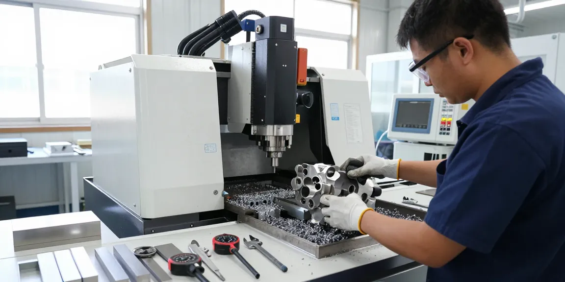 Leading aerospace CNC parts manufacturers technician operating CNC machine.