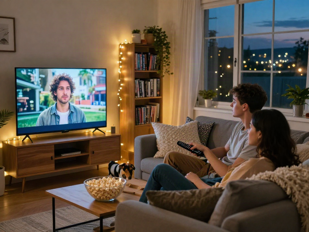 Enjoying the latest movies with Moviebox apk in a cozy living room setting.