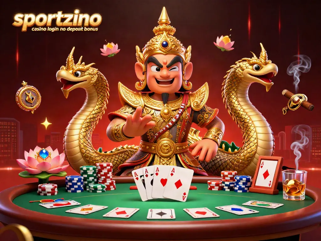 Engaging scene showcasing sportzino casino login no deposit bonus with 3D characters and vibrant poker elements.