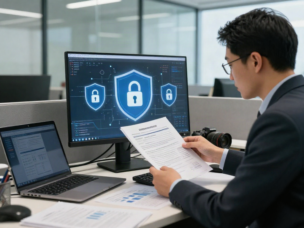 Compliance officer using a document fraud detection solution in a financial office
