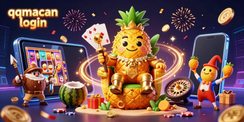 Experience best games at QQMacan login with vibrant illustrations of popular casino elements.