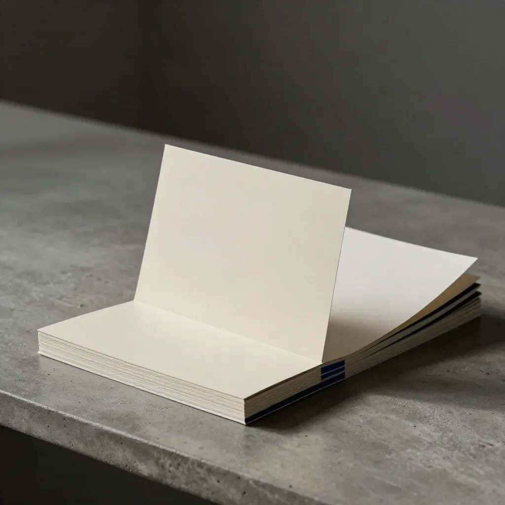 Package mockup, blank label sheet, and turned-away proofs on a studio worktable in cool light.