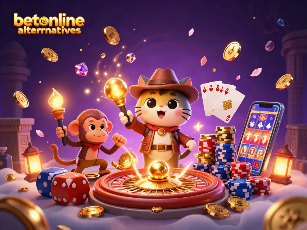 Engage in thrilling action with betonline alternatives, discovering vibrant casino treasures surrounded by animated elements.
