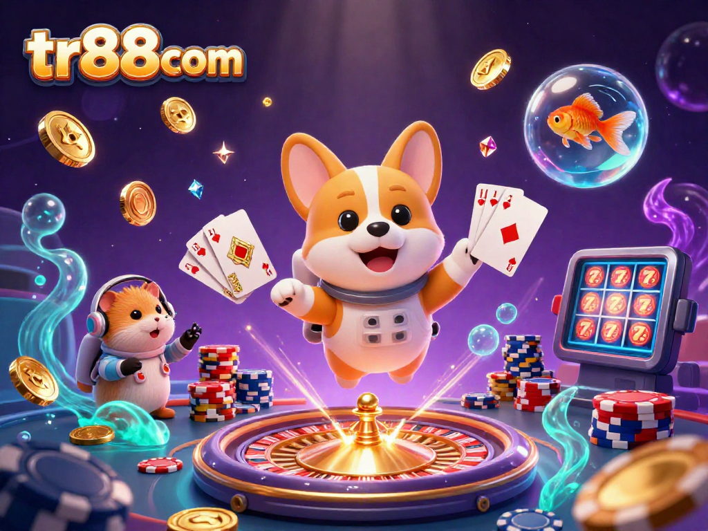 Join the adventure at tr88 com with a floating corgi astronaut in a vibrant space casino!