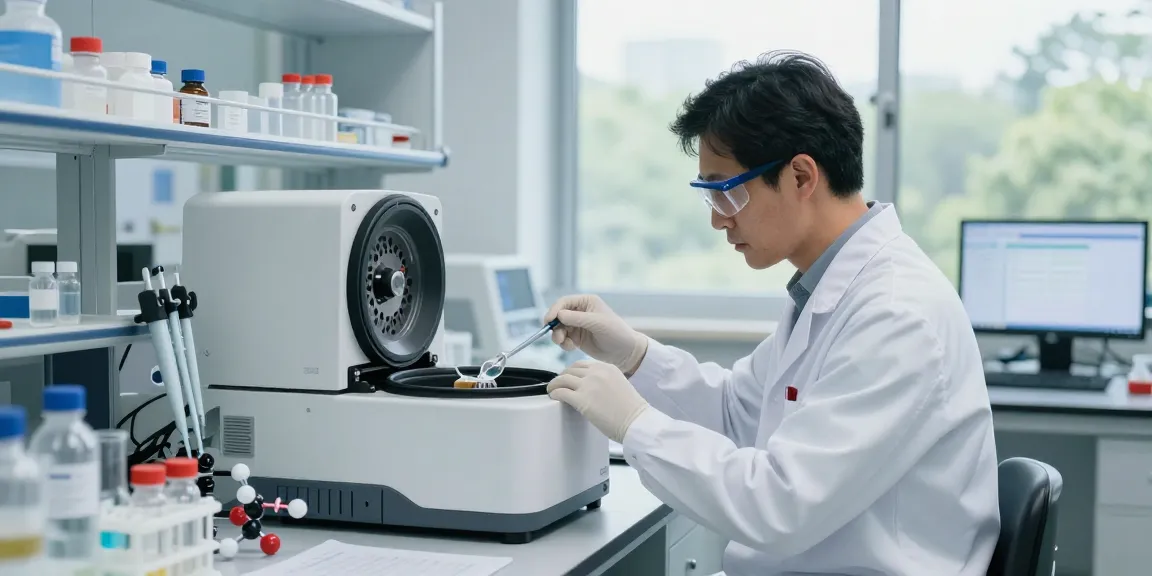 Researcher analyzing GHRP-2 peptide samples in a modern lab setting.
