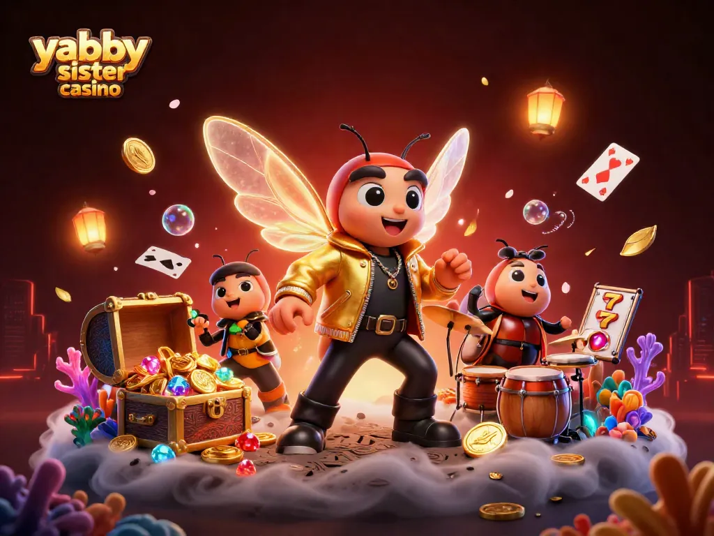 Experience action-packed gaming with the yabby sister casino in a vibrant, dynamic 3D rendering.