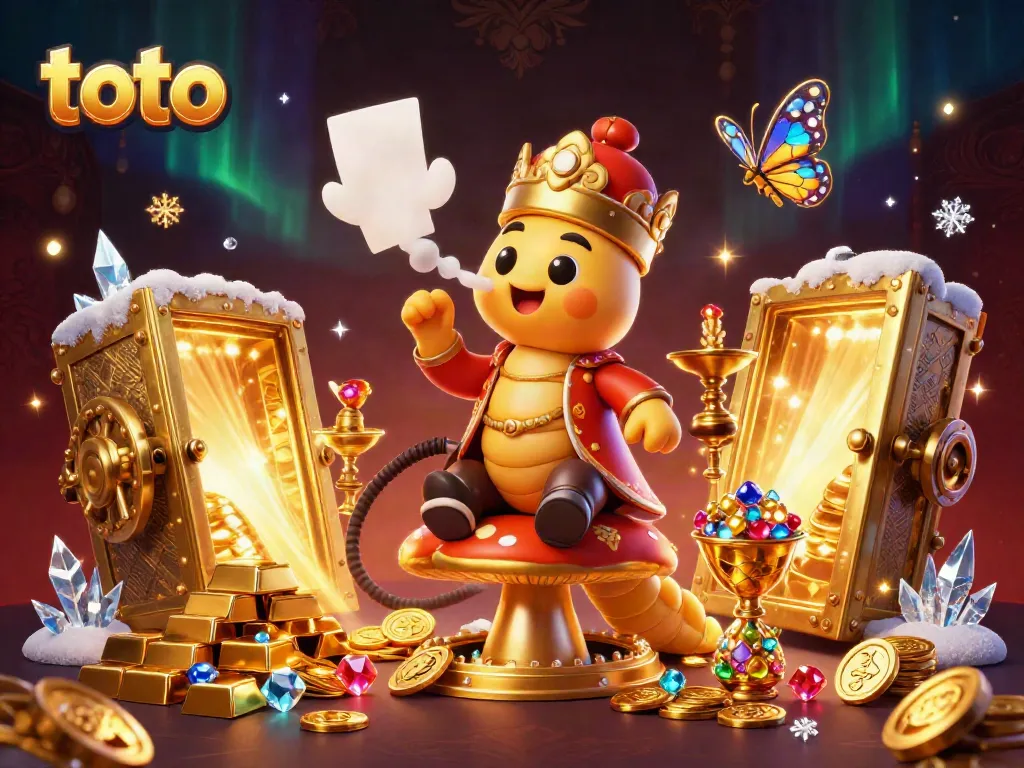 Engage in exciting toto games with vibrant visuals showcasing a caterpillar hookah-master amidst abundant treasures.
