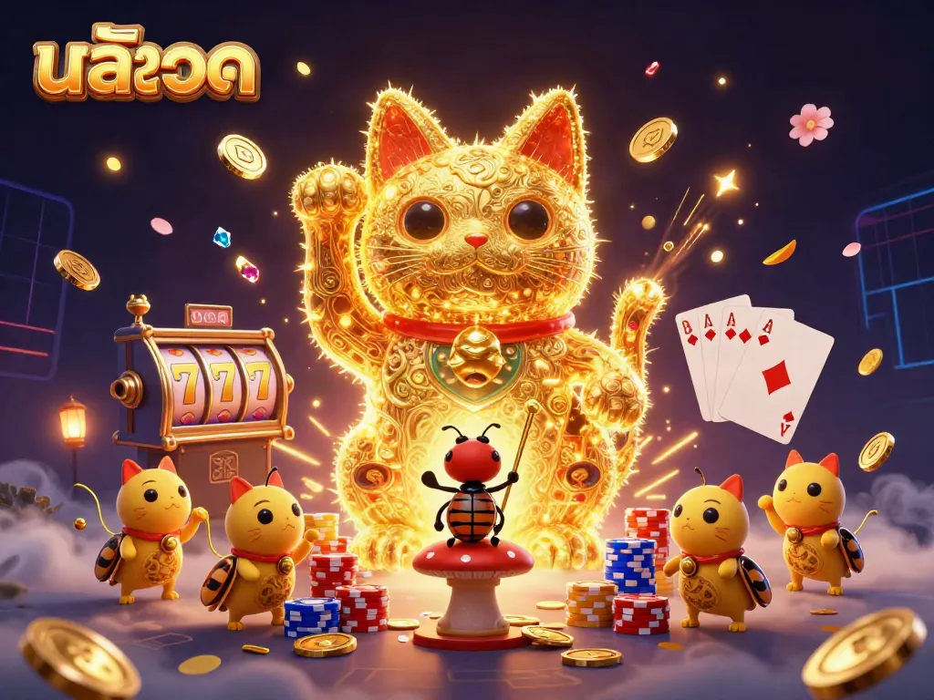 Spin the slot machine reels with golden fireflies and lucky symbols in a vibrant casino scene.