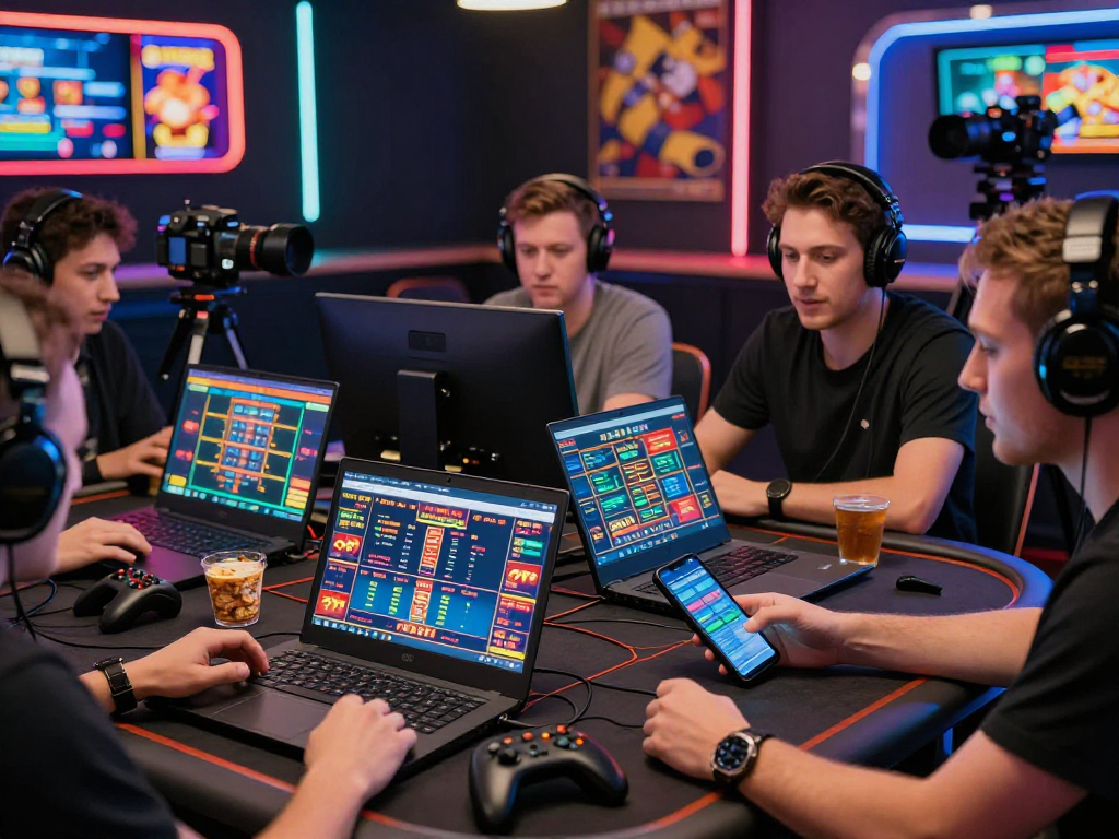 먹튀폴리스와 함께하는 친구들의 온라인 도박 장면, 생동감 넘치는 gaming 경험.