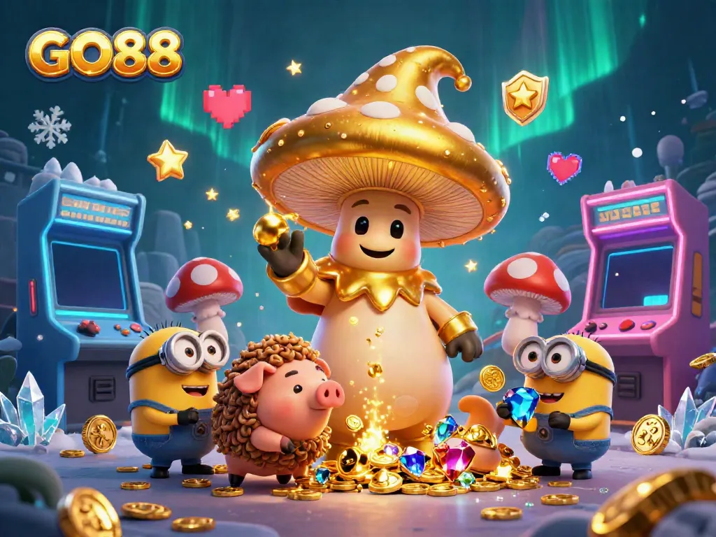 Play and win at GO88, where a whimsical wizard channels magic in a vibrant casino scene.