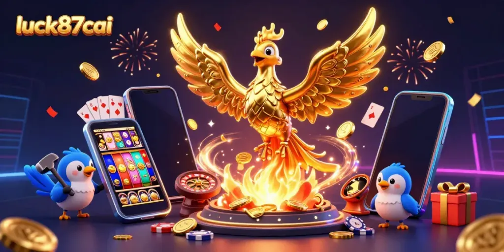 Experience the thrilling excitement of luck87cai with a golden phoenix and gaming elements.