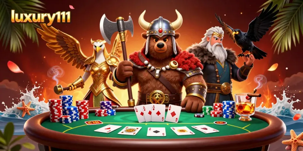 Join the excitement with luxury111 at a vibrant poker table featuring action-packed gameplay.