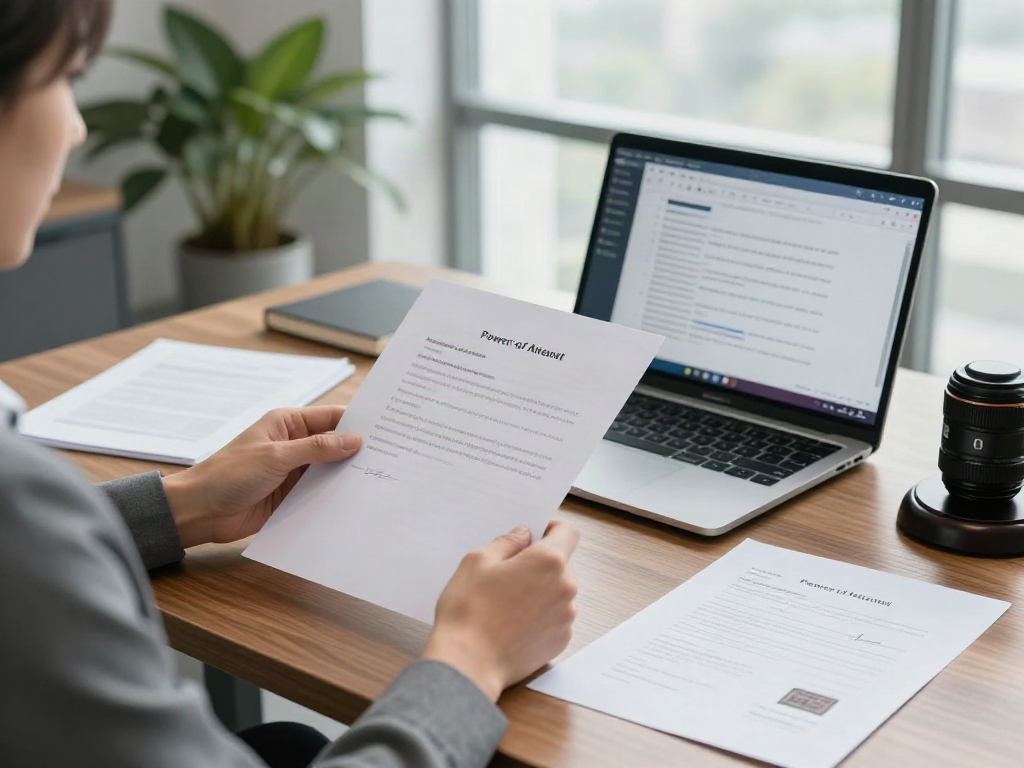 Power of Attorney in Dubai documents reviewed by an attorney in a modern office.