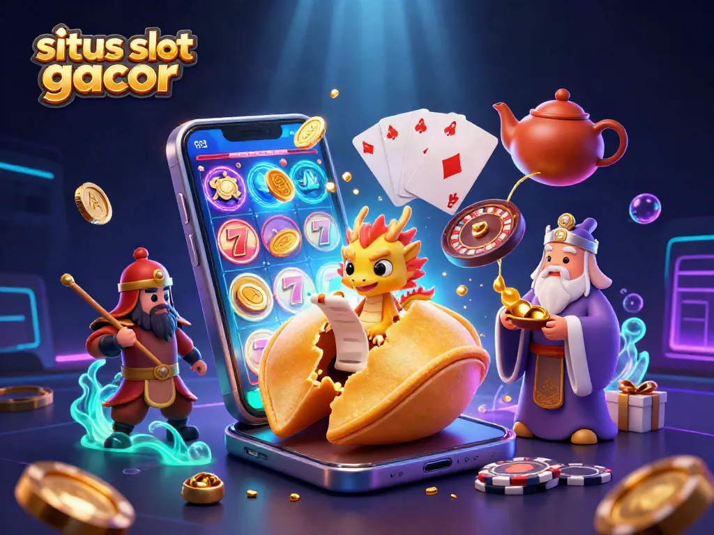 Engage with situs slot gacor through an immersive 3D scene featuring dynamic gaming elements and captivating characters.