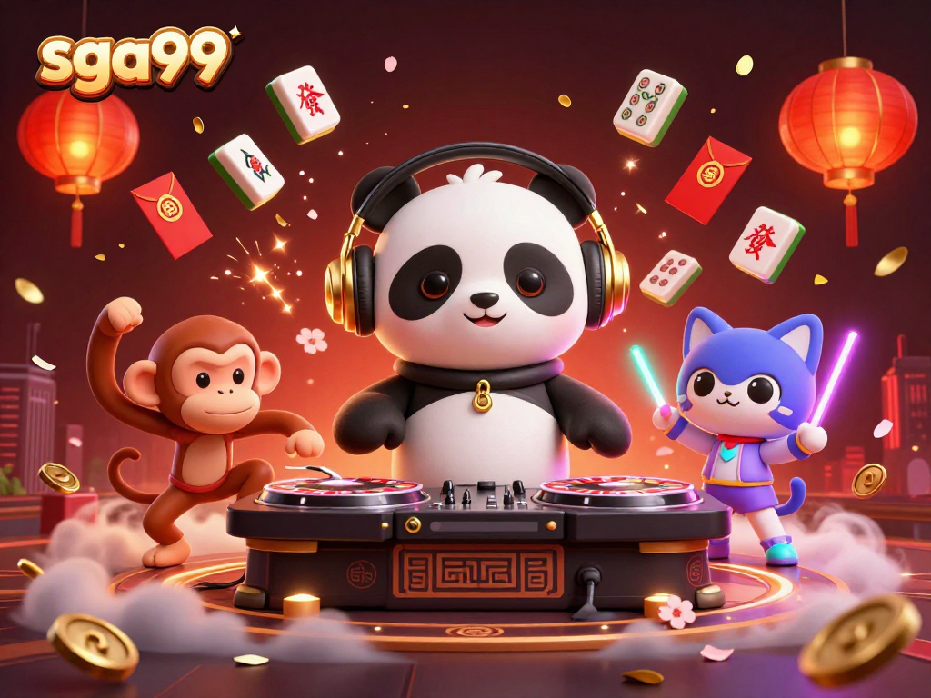 Experience the thrill of sga99 with a DJ panda spinning roulette wheels and lively characters.