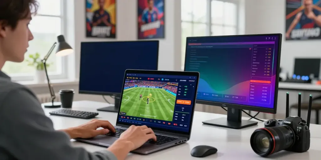 Engaging online sports betting scene showcasing taruhan bola DewaGG with live matches and player interaction.