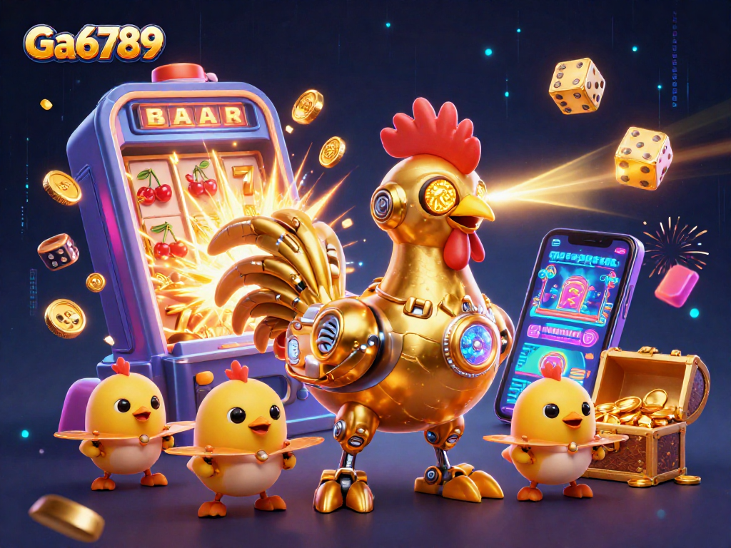 Experience Ga6789 with a vibrant 3D illustration showcasing dynamic casino elements and engaging characters.