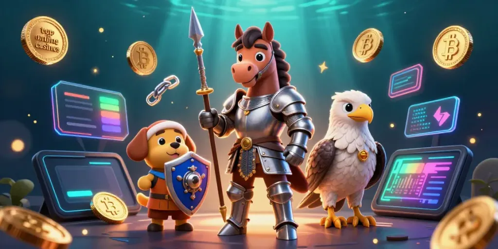 Experience the excitement of the top online casinos with knights, crypto coins, and dynamic visuals.