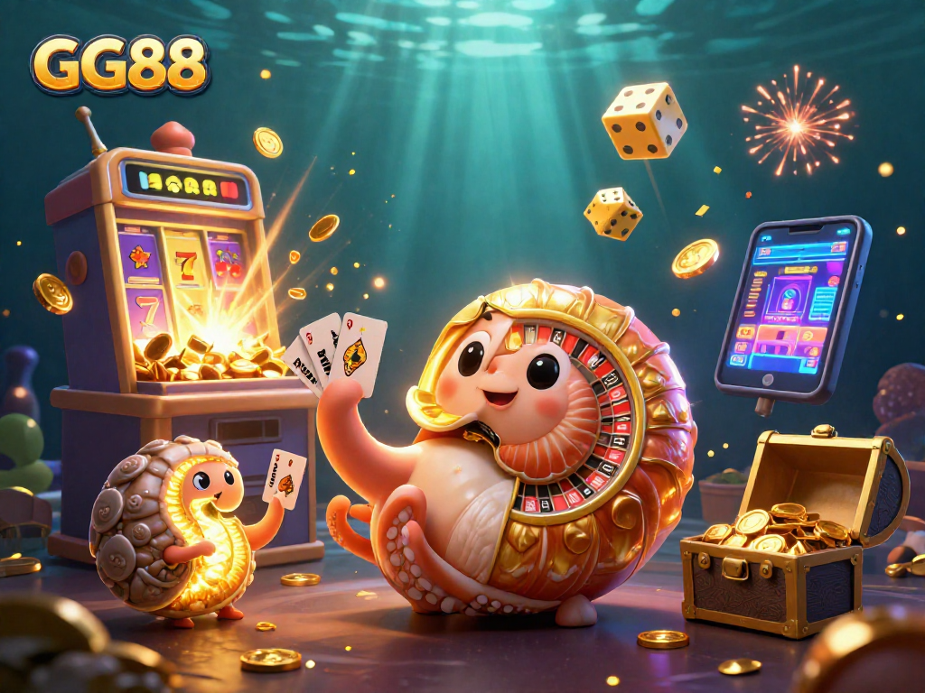 Engage with GG88's vibrant 3D casino scene showcasing diverse games, characters, and thrilling winning moments