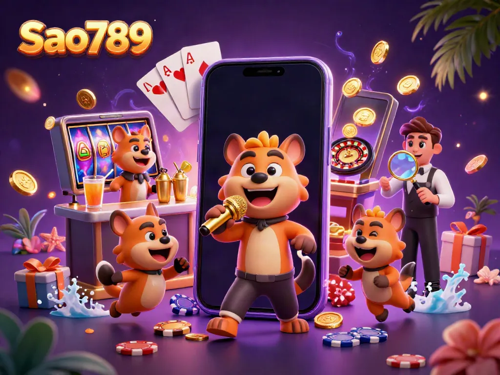 Experience thrilling comedy and gaming at Sao789 with unique hyena characters in a vibrant casino scene.