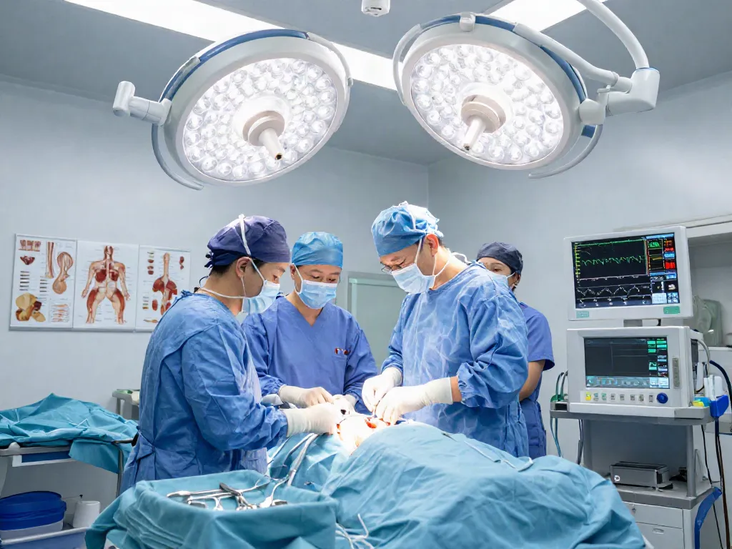 Thoracic surgery in action with a surgeon and team using robotic instruments in a bright operating room