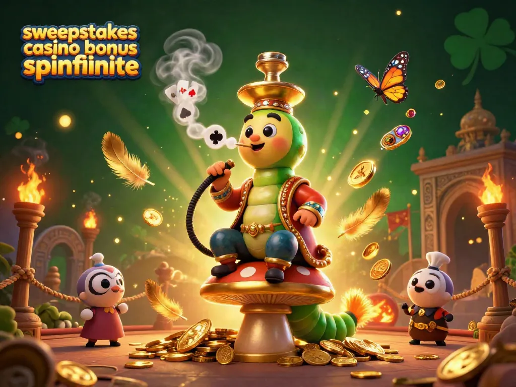 Sweepstakes casino bonus spinfinite offers vibrant visuals with the caterpillar hookah-master in action.