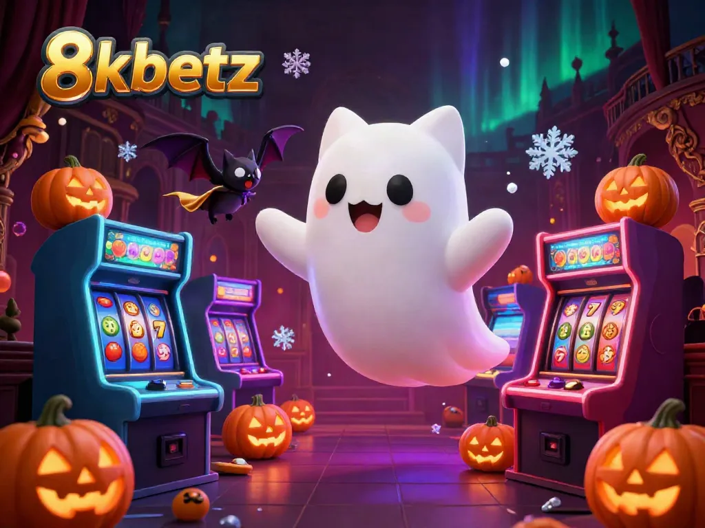 Experience thrilling adventures and big wins at 8xbetz with a playful ghost cat in a vibrant casino setting.