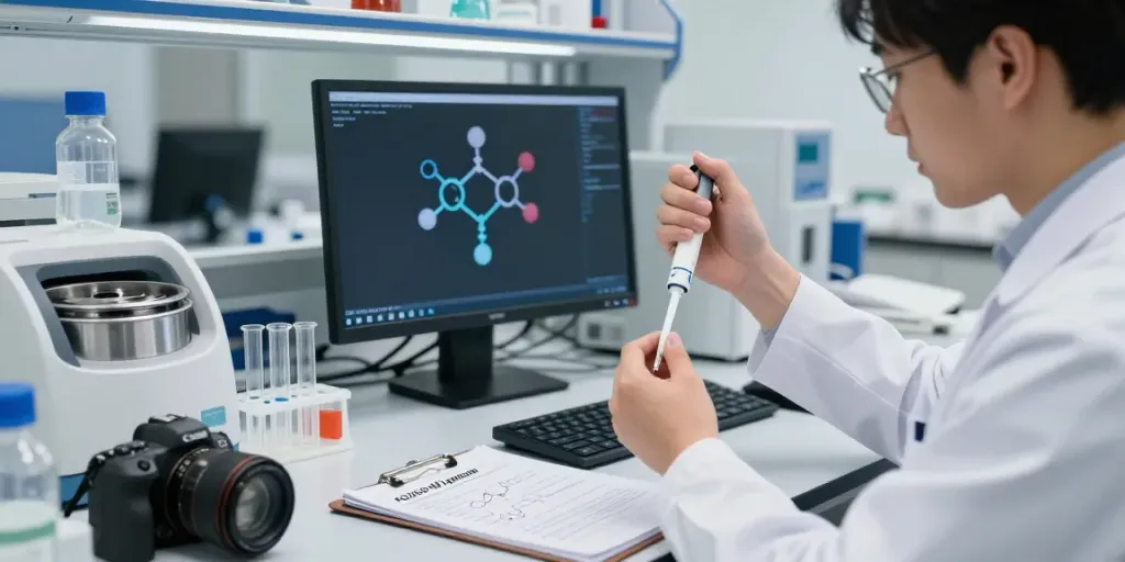 Buy FOXO4-DRI peptide in a research lab setting showcasing precision and professionalism.